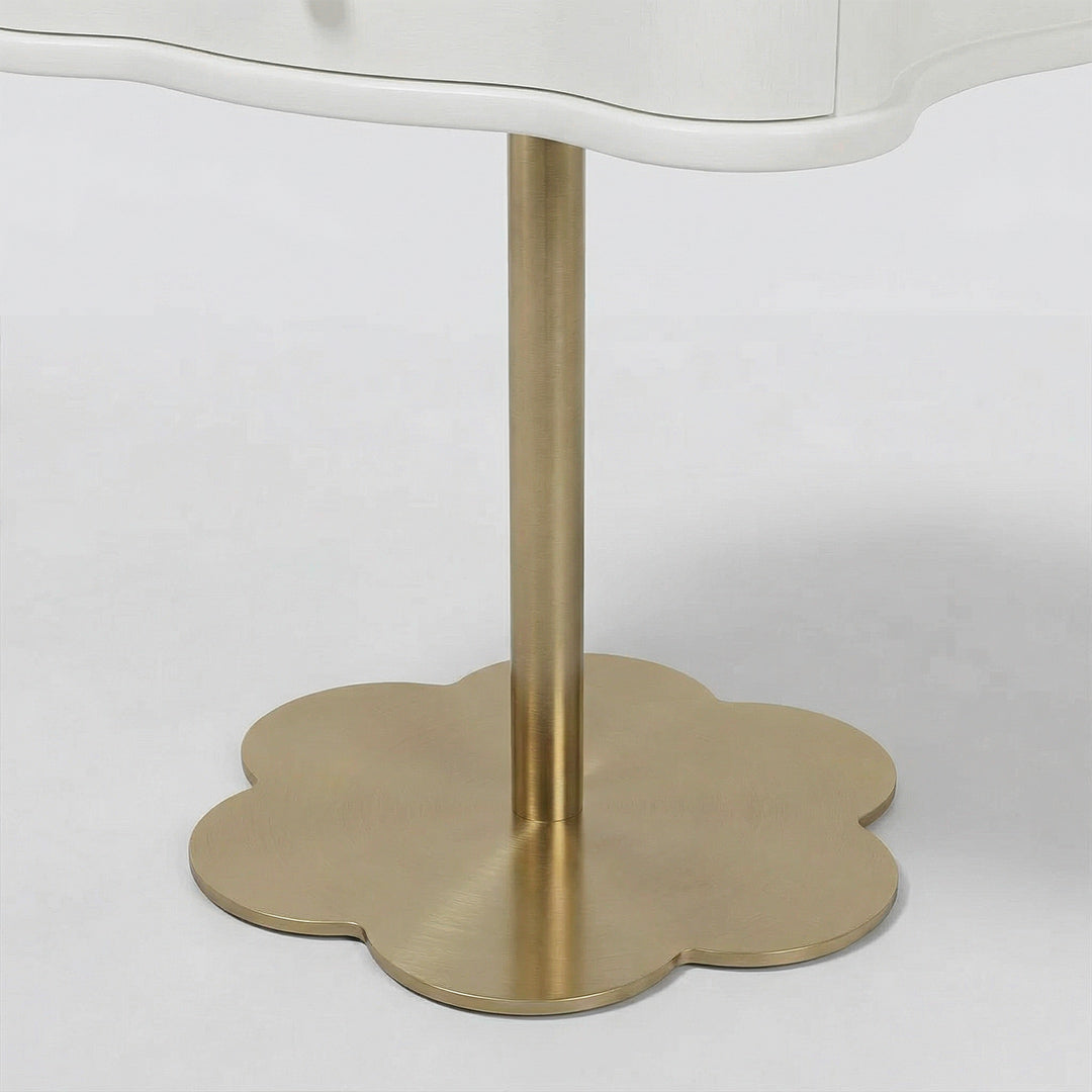 French Vintage Wave Nightstand, Cream White Bedside Table with Drawer for Bedroom