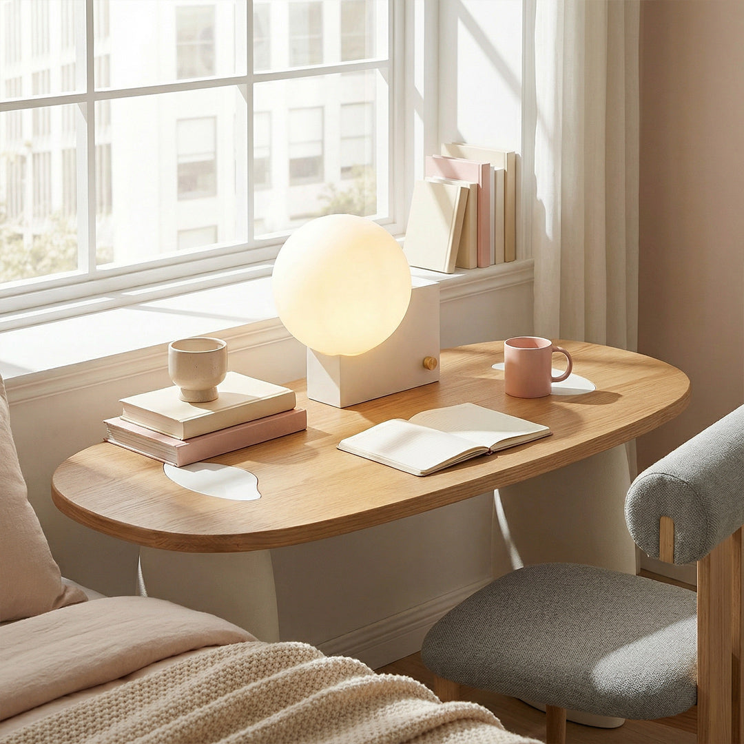 Modern Danish Cream Table Lamp, Wireless Rechargeable Touch Dimmable Bedside Lamp for Bedroom Living Room Hallway