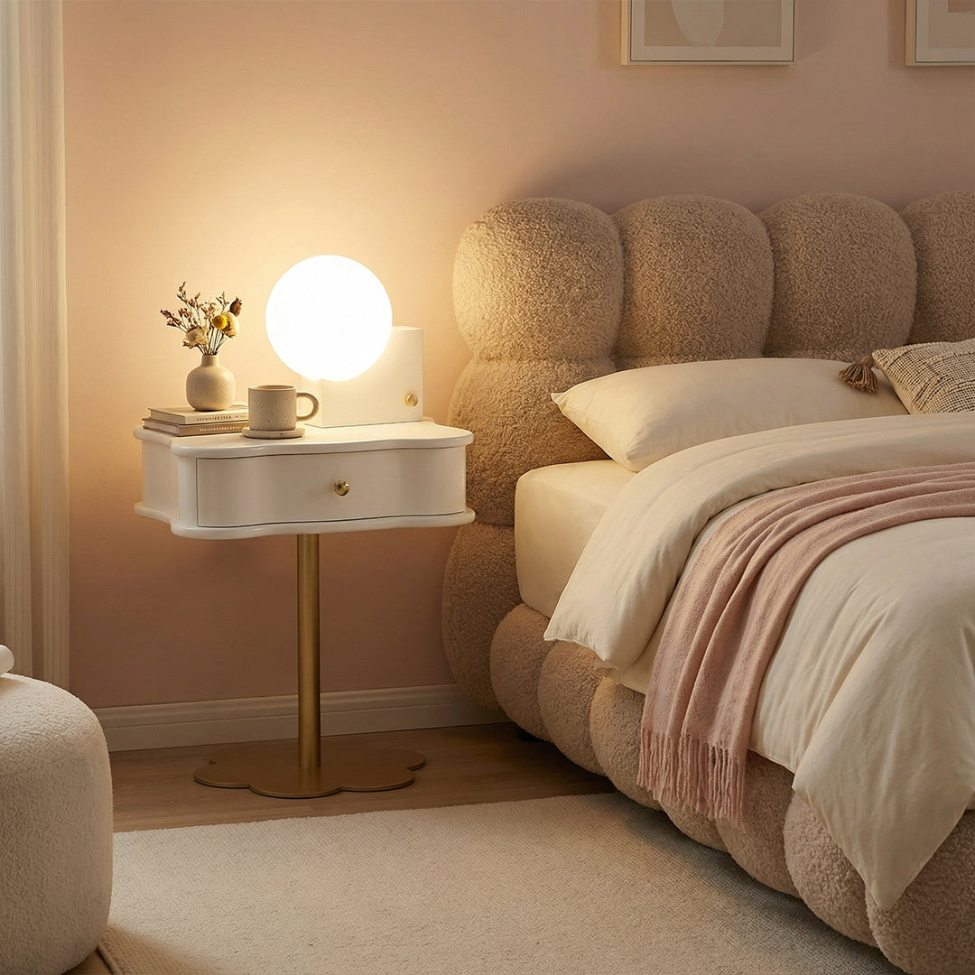 Modern Danish Cream Table Lamp, Wireless Rechargeable Touch Dimmable Bedside Lamp for Bedroom Living Room Hallway