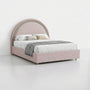 French Retro Round Center Upholstered Bed, Chenille Fabric Platform Bed with High Curved Headboard for Bedroom
