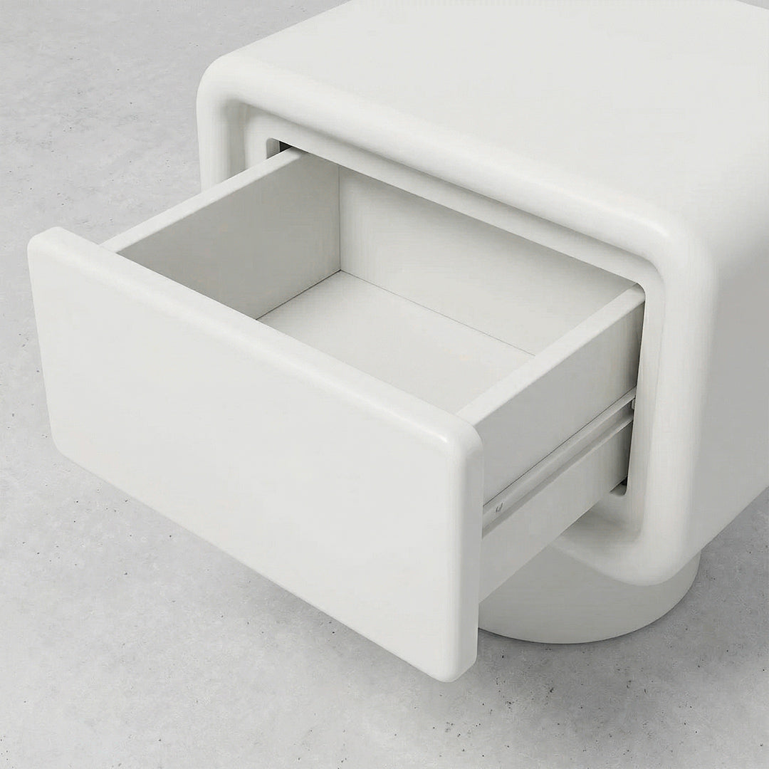 Mid-Century French Cream Cloud Nightstand, Modern Bedside Storage Cabinet with Drawer