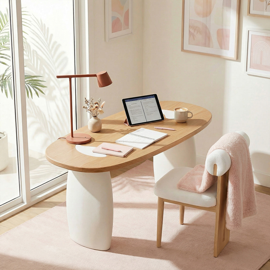Light French Vintage Desk, North American FAS Grade Solid Wood Edge Study Desk for Bedroom