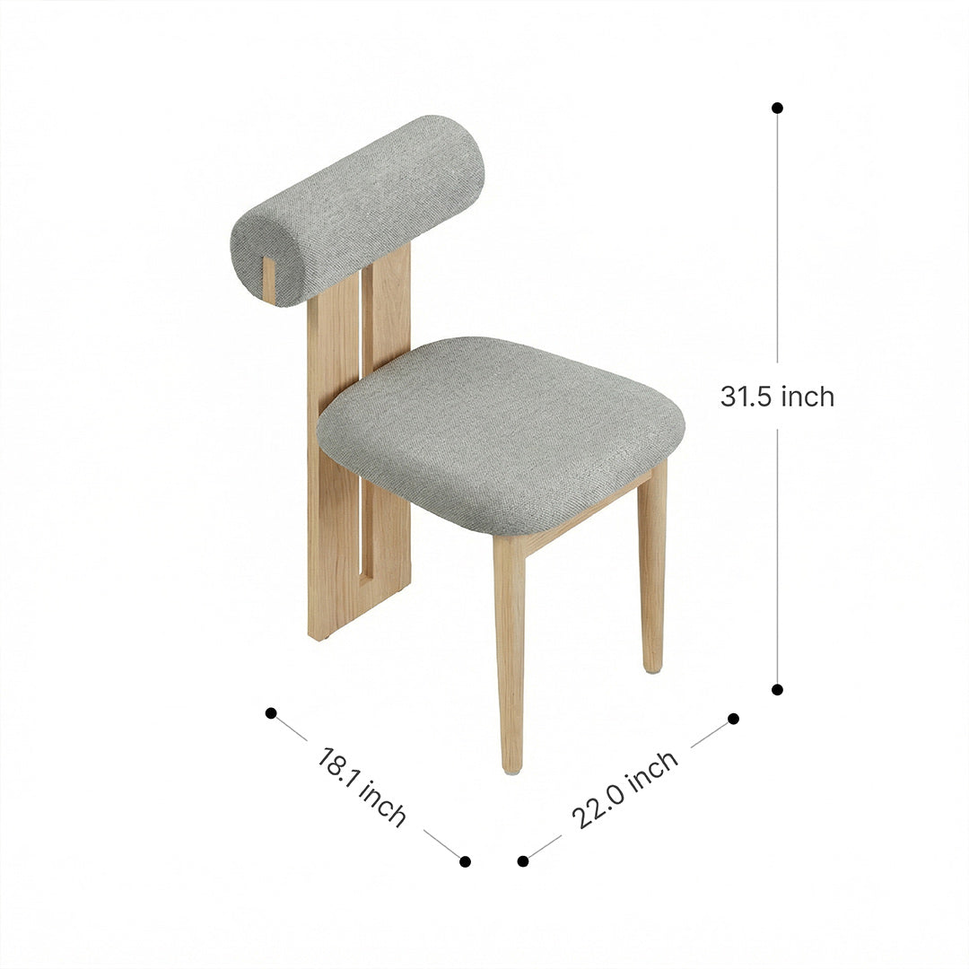French Retro Mid-Century Upholstered Hippo Dining Chair, Nordic Solid Wood Accent Chair