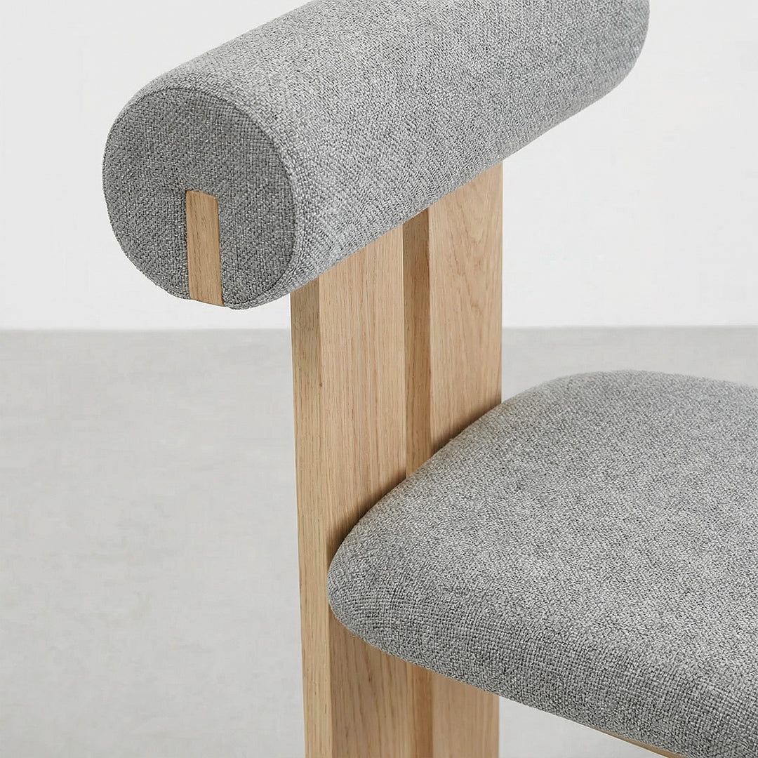 French Retro Mid-Century Upholstered Hippo Dining Chair, Nordic Solid Wood Accent Chair