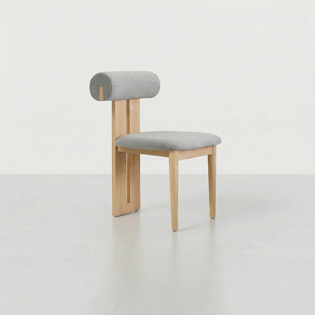 French Retro Mid-Century Upholstered Hippo Dining Chair, Nordic Solid Wood Accent Chair