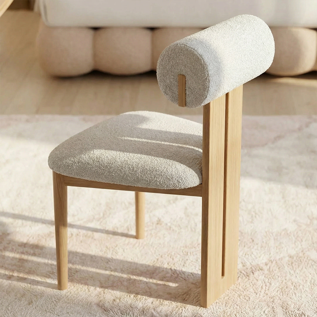 French Retro Mid-Century Upholstered Hippo Dining Chair, Nordic Solid Wood Accent Chair